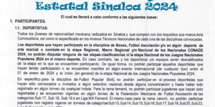 Juegos Nacionales Populares Estatal Sinaloa 2024