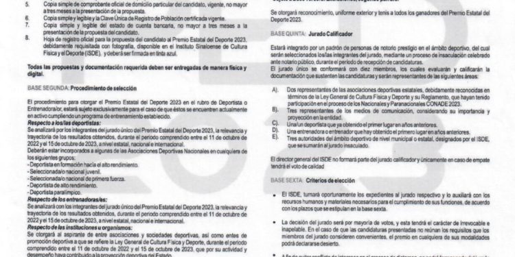 Lanzan convocatoria para el Premio Estatal del Deporte 2023